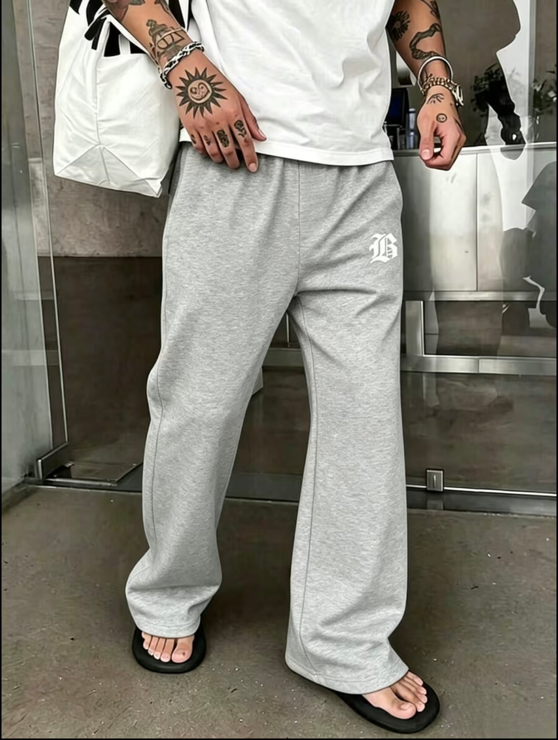 Pantalones de chándal casuales de forro polar para hombre, estilo vintage americano, de pierna ancha con efecto drapeado, disponibles en y gris claro, con bolsillos laterales, aptos para uso en casa y al aire libre